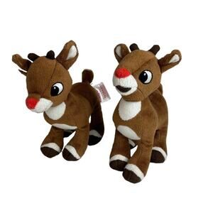 Lot Two Rudolph The Red Nosed Reindeer Plush Stuffed Animals Twins small 6"